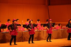 大正琴に合わせリズム体操を披露する様子 大正琴に合わせリズム体操を披露する様子