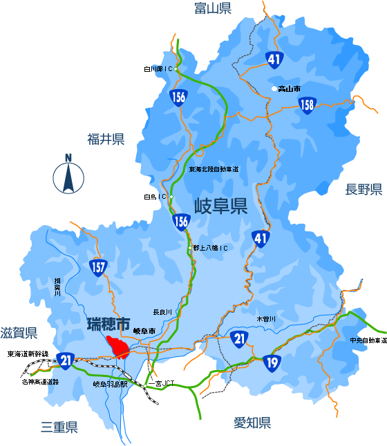 岐阜県地図における瑞穂市の位置の画像